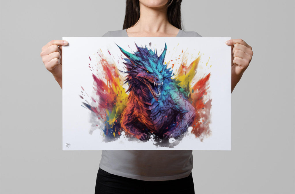 Mystical Dragon Majesty: Watercolor Wall Art Print, Giclee Print on Canvas, Artist Paper, Watercolor Paper, Available in Extra Large Sizes