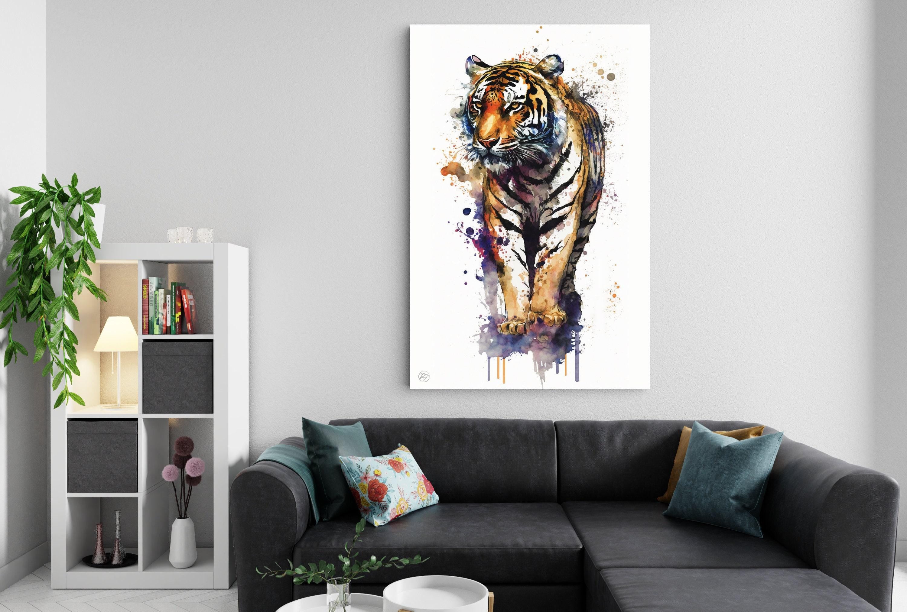 Majestic Tiger: Watercolor Tiger Wall Art Print, Giclee Print on Canvas, Artist Paper, Watercolor Paper, Available in Extra Large Sizes