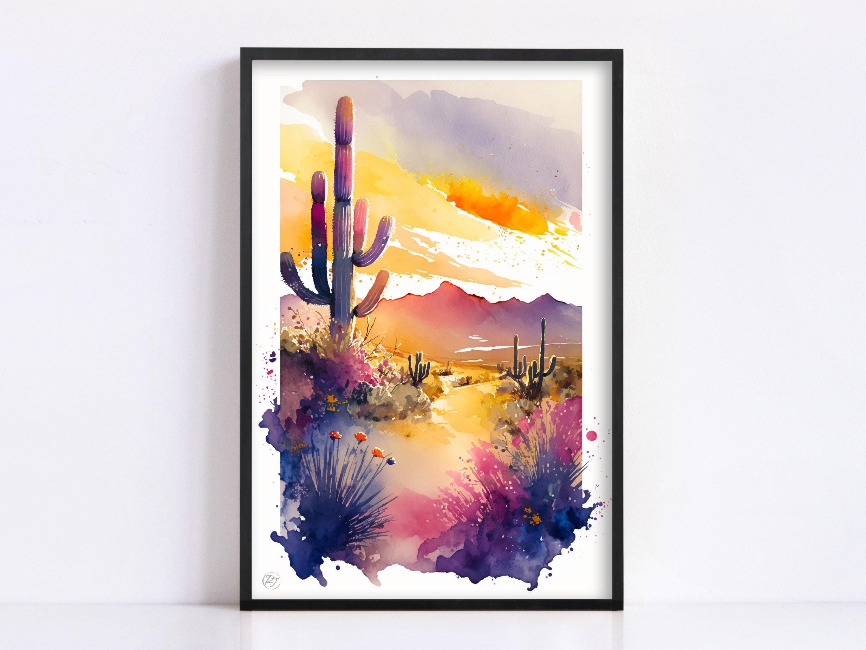 Desert Dreamscape: Watercolor Southwest Landscape Decor, Giclee Print Canvas, Artist Paper, Watercolor Paper, Available in Extra Large Sizes
