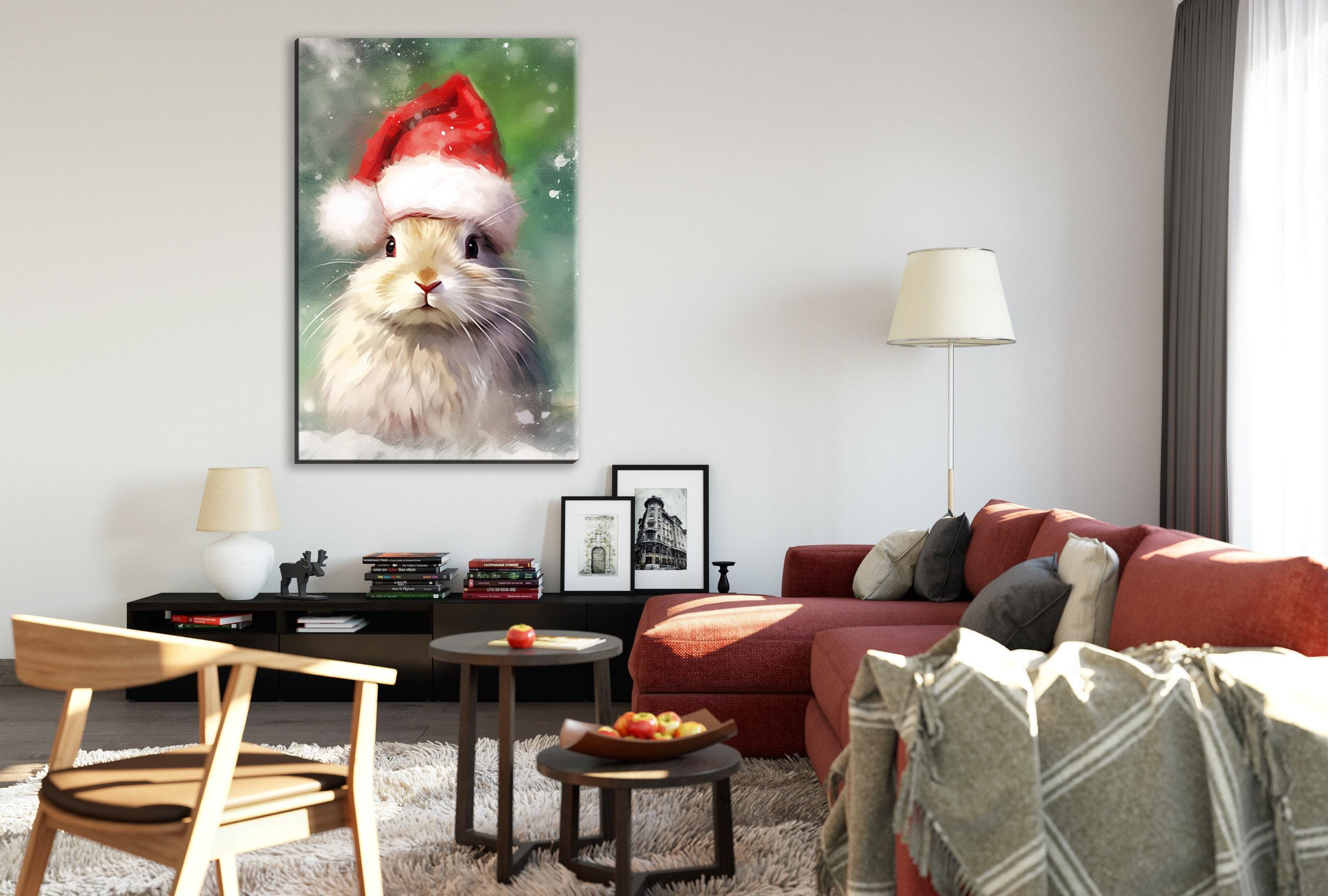 Festive Bunny Painting - Large Giclee Print On Gallery Wrapped Canvas With Holiday Charm