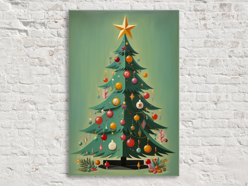 Mid-Century Modern Art - Christmas Tree Art Print on Gallery Wrapped Canvas, Extra Large