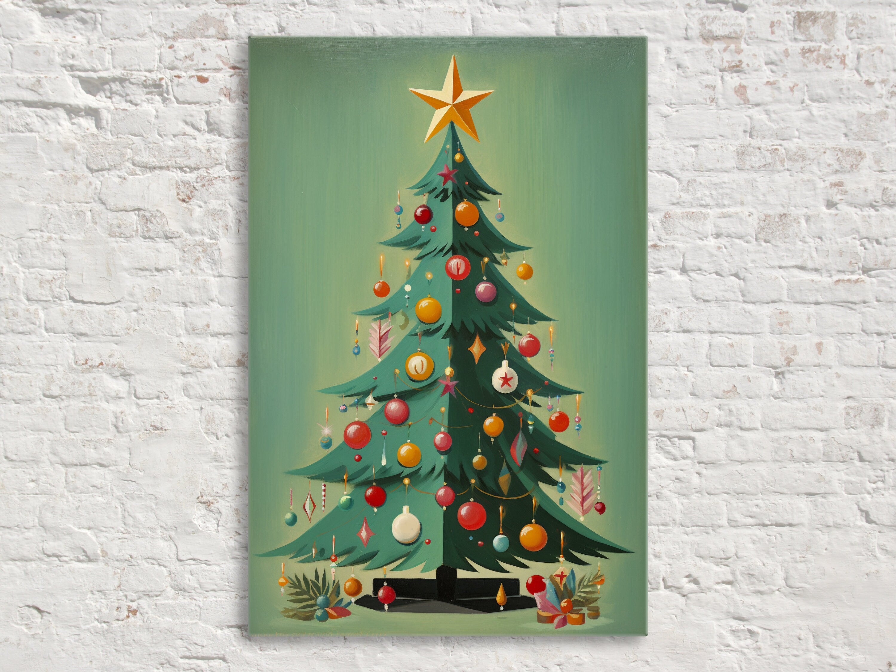 Mid-Century Modern Art - Christmas Tree Art Print on Gallery Wrapped Canvas, Extra Large