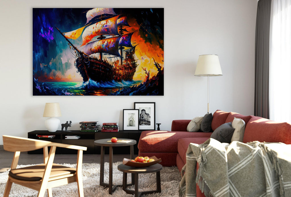 Pirate Ship Canvas – Colorful Kids Room Wall Art With Vibrant Pirate Painting