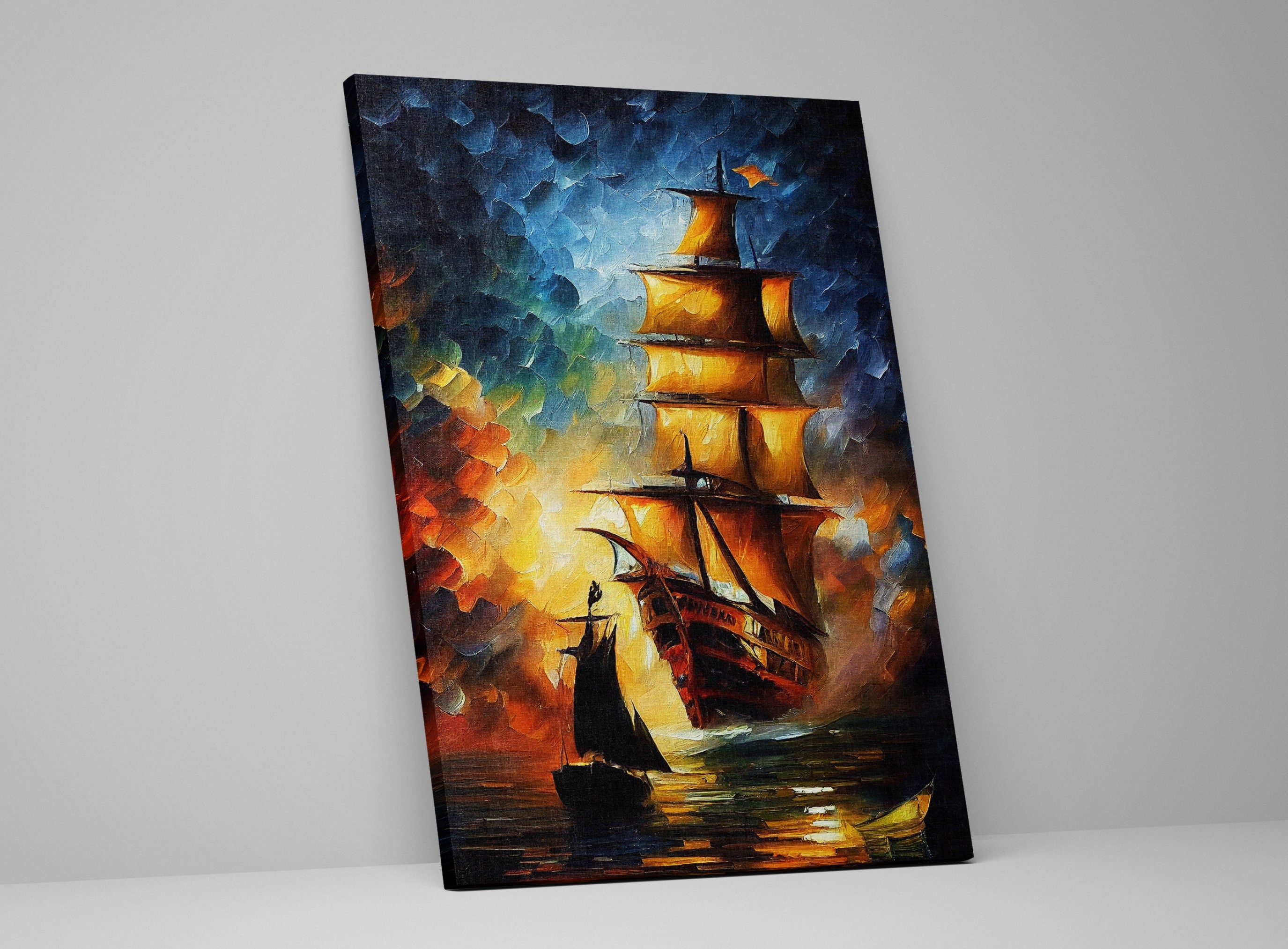 Pirate Ship Canvas Art – High Quality Oil Painting Print on Wooden Frame