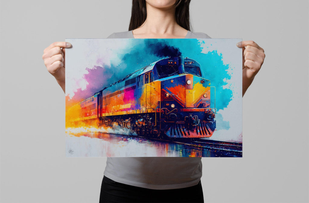Nostalgic Train Journey: Watercolor Train Painting, Giclee Print on Canvas, Artist Paper, Watercolor Paper, Available in Extra Large Sizes