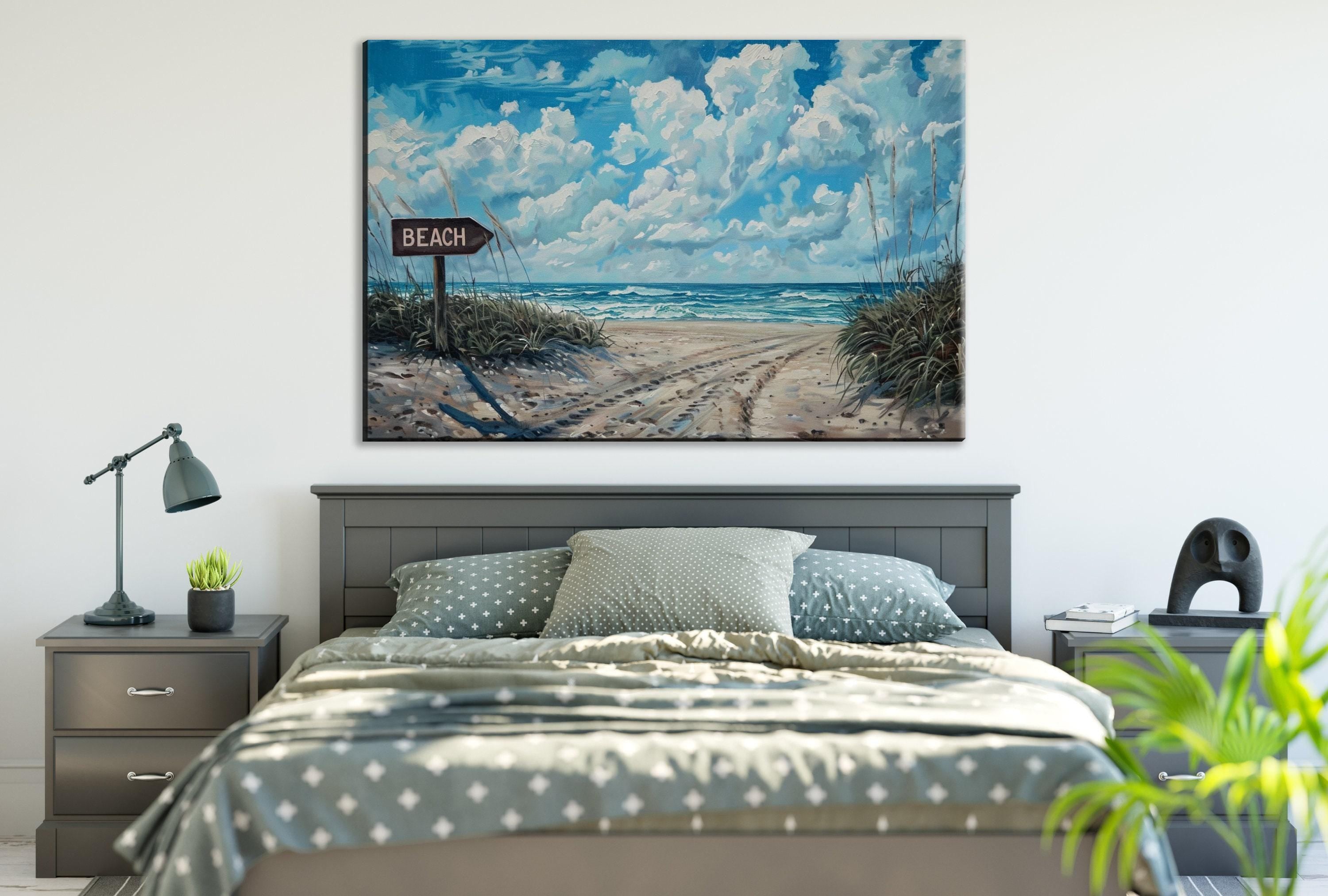 Sunny Beach Scene Print - Coastal Beach Decor | Large Gallery Wrapped Canvas