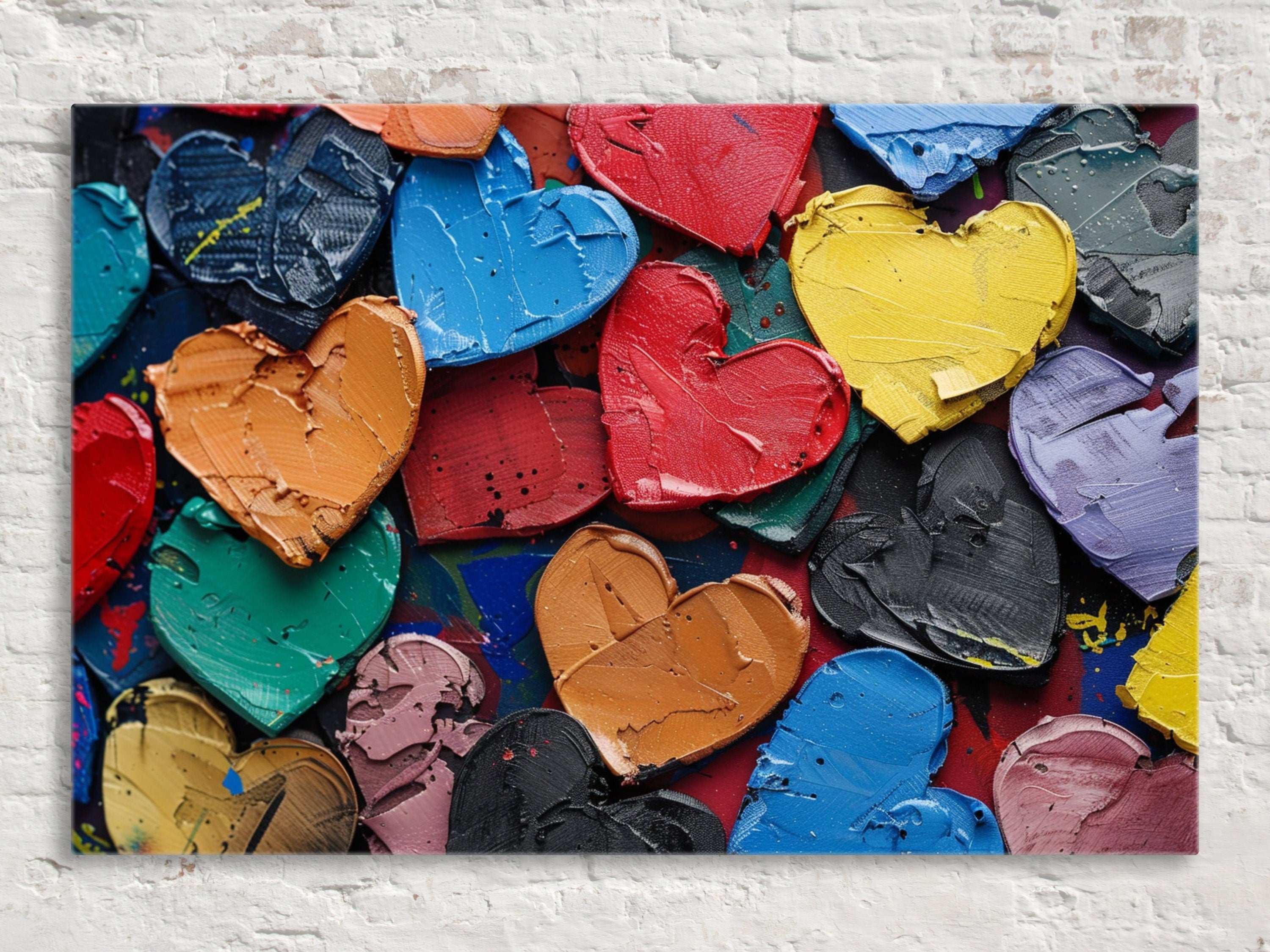 Painted Hearts Wall Art – Large Canvas Prints | Vibrant Love Painting on Gallery Wrapped Canvas