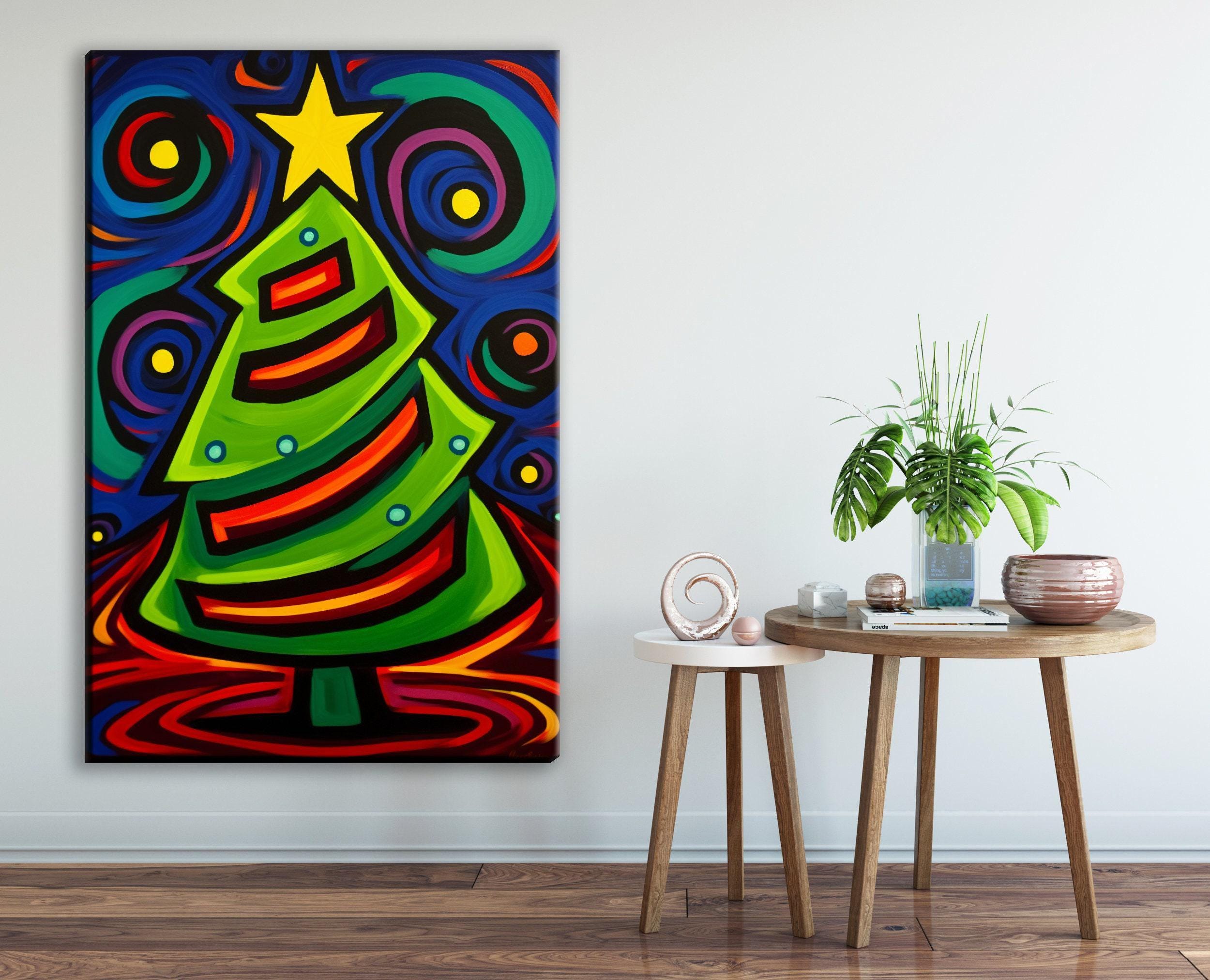 Cubist Christmas Tree Art - Gallery Wrapped Canvas with Scratch Resistant Frame