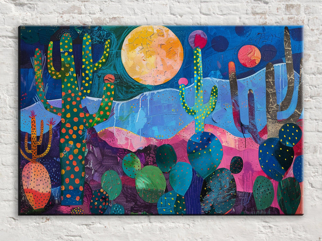 Desert Night Wall Art – Collage Style Southwest Desert Scene on Gallery Wrapped Canvas
