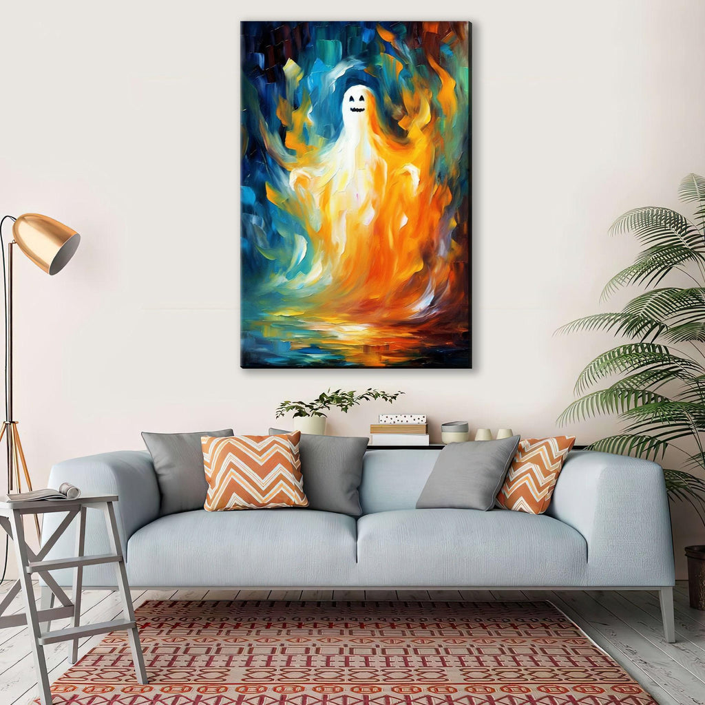 Cute Ghost Wall Art – Halloween Canvas Art | Extra Large Gallery Wrapped Canvas Print