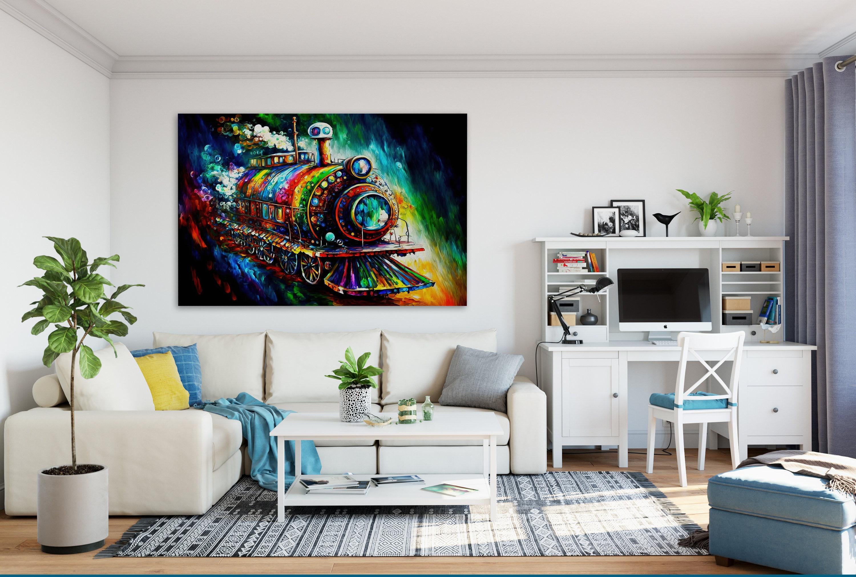 Steampunk Train Art – Colorful Locomotive Canvas with Vibrant Steam Engine Artwork