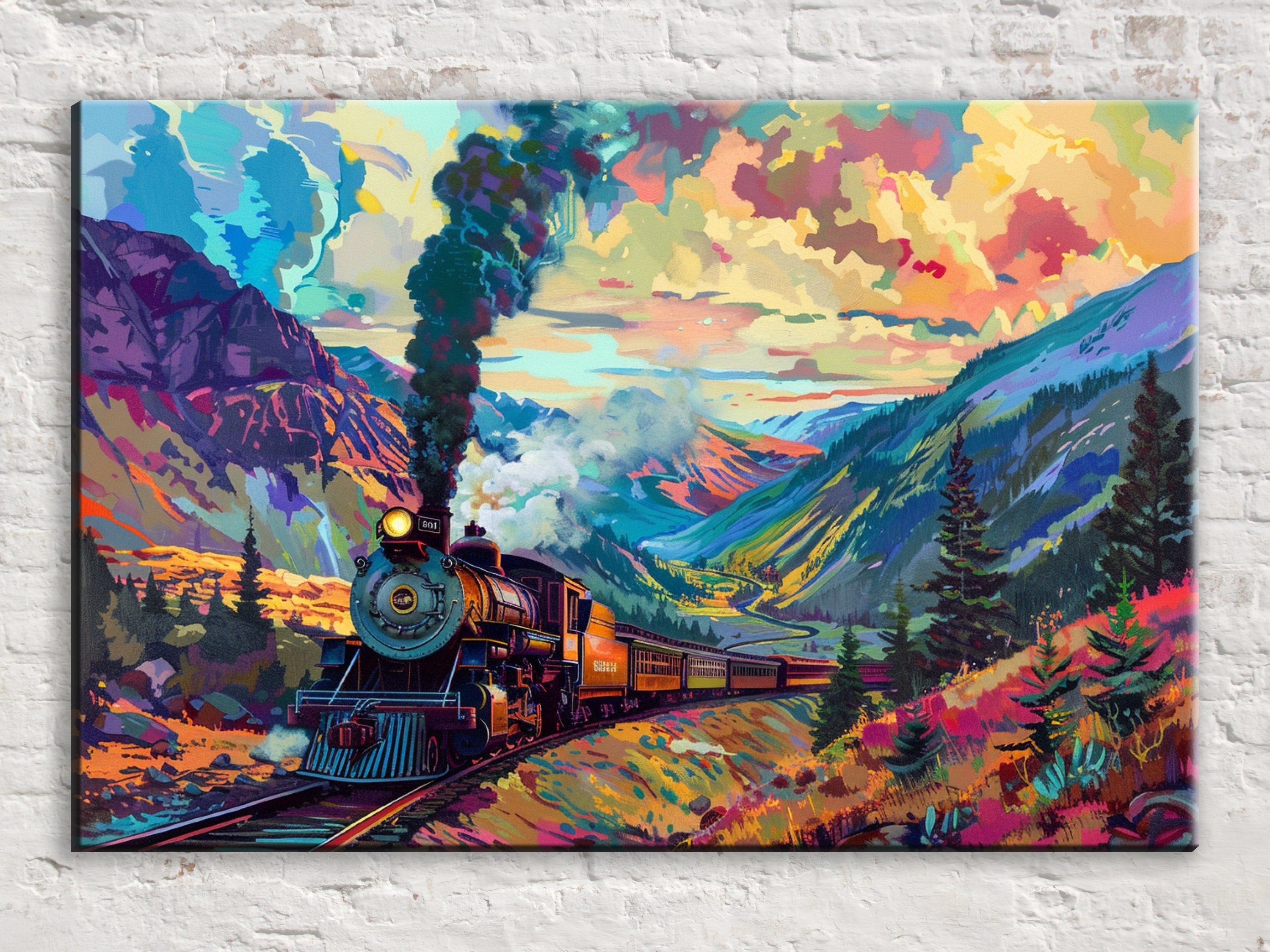 Train Wall Decor | Large Canvas Prints of Classic Train Scene with Durable UV Coating