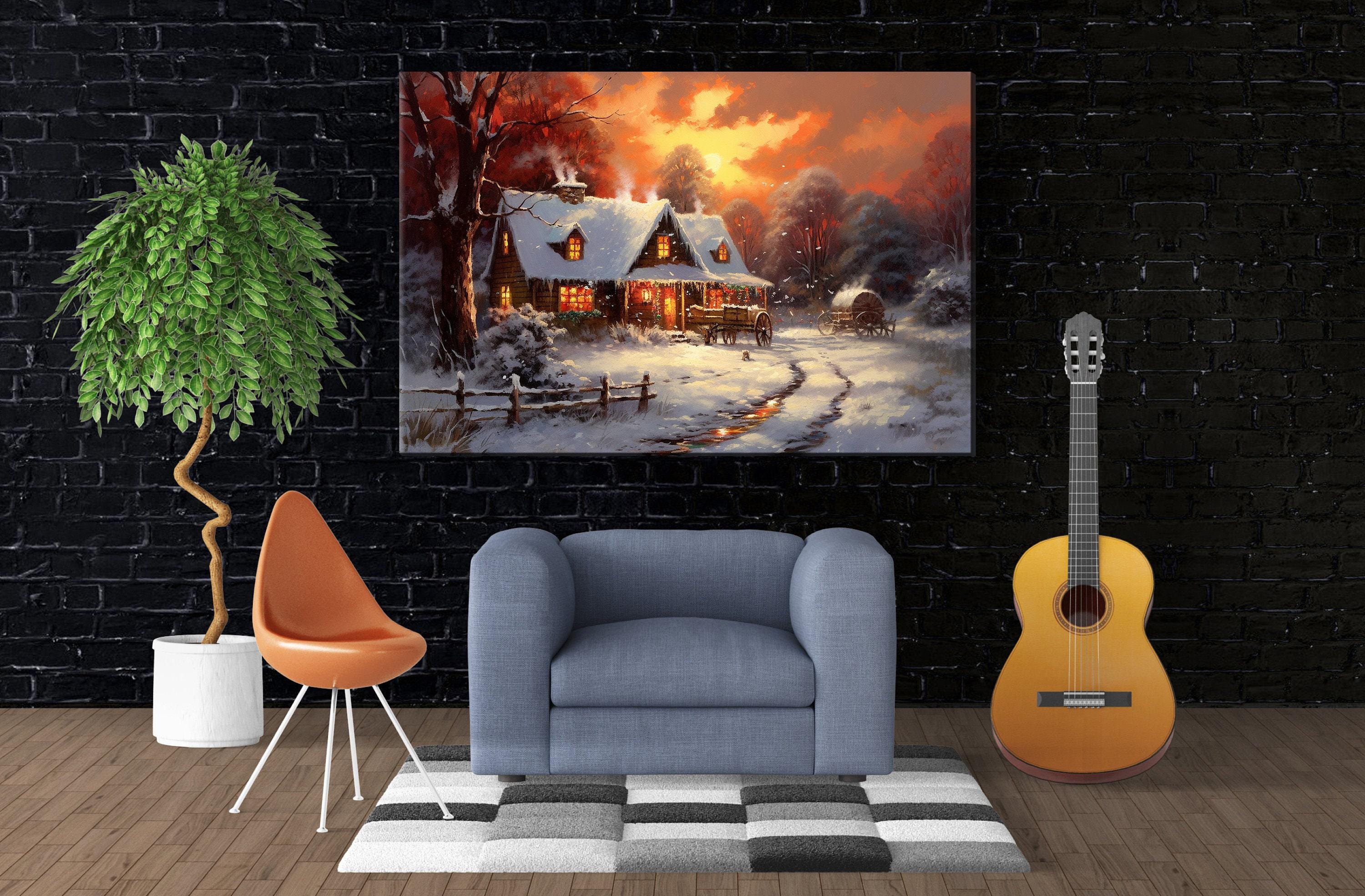 Christmas Canvas Art - Rustic Holiday Wall Decor | Oil Painting on Gallery Wrapped Canvas