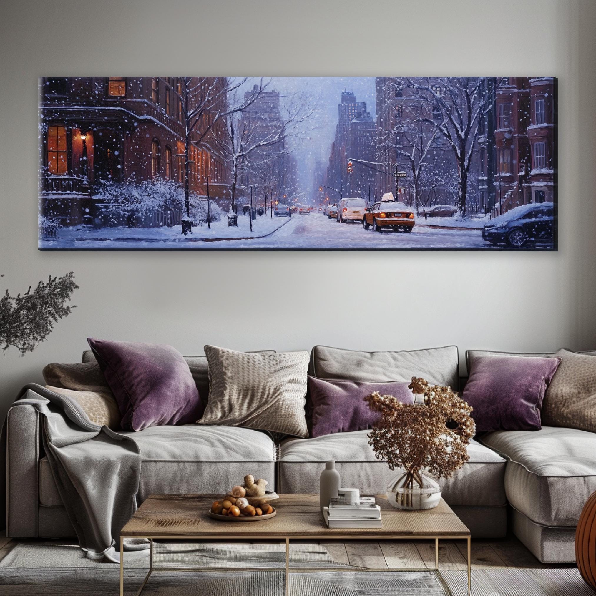 a living room filled with furniture and a painting on the wall