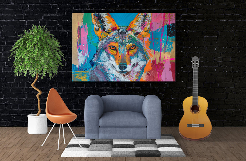 Modern Coyote Canvas – Large Gallery Wrapped Pop Art Style Coyote Print, Ready to Hang
