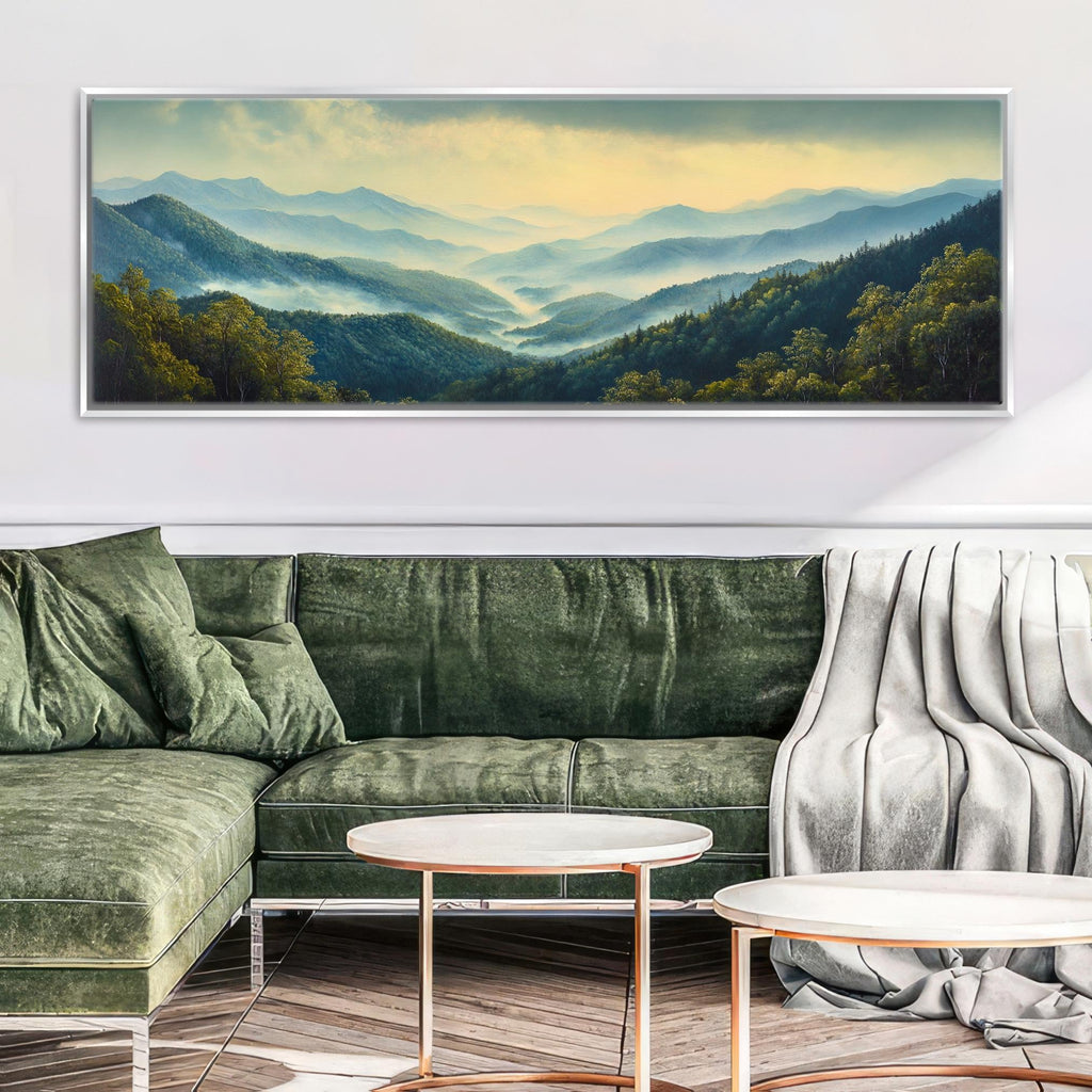 Panoramic Smoky Mountains Wall Art Canvas, Framed or Unframed, Long Horizontal Gallery-wrapped Giclée, Ready to Hang, Extra Large Wall Art