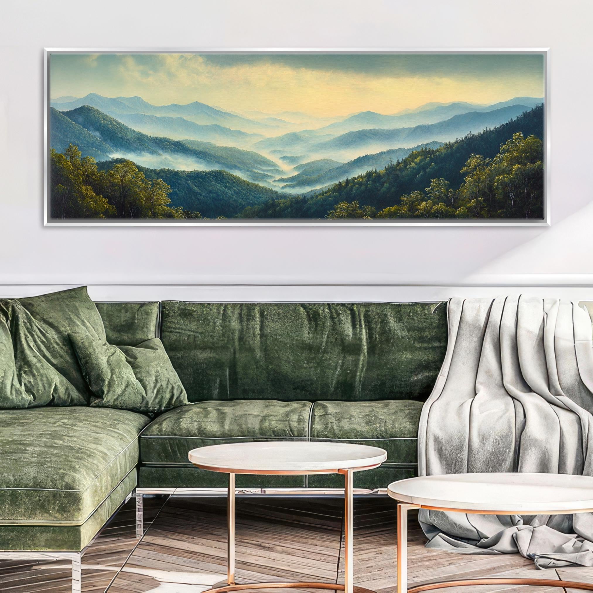 Panoramic Smoky Mountains Wall Art Canvas, Framed or Unframed, Long Horizontal Gallery-wrapped Giclée, Ready to Hang, Extra Large Wall Art