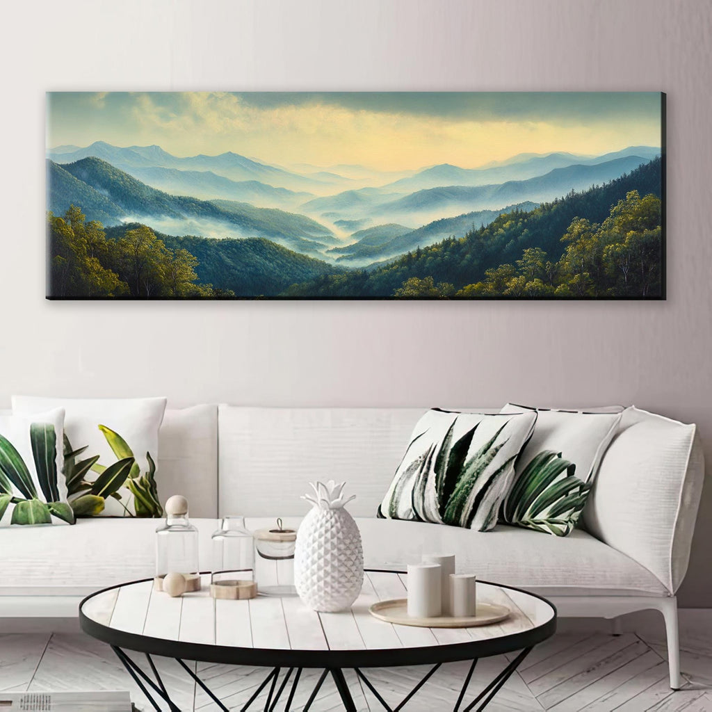 Panoramic Smoky Mountains Wall Art Canvas, Framed or Unframed, Long Horizontal Gallery-wrapped Giclée, Ready to Hang, Extra Large Wall Art