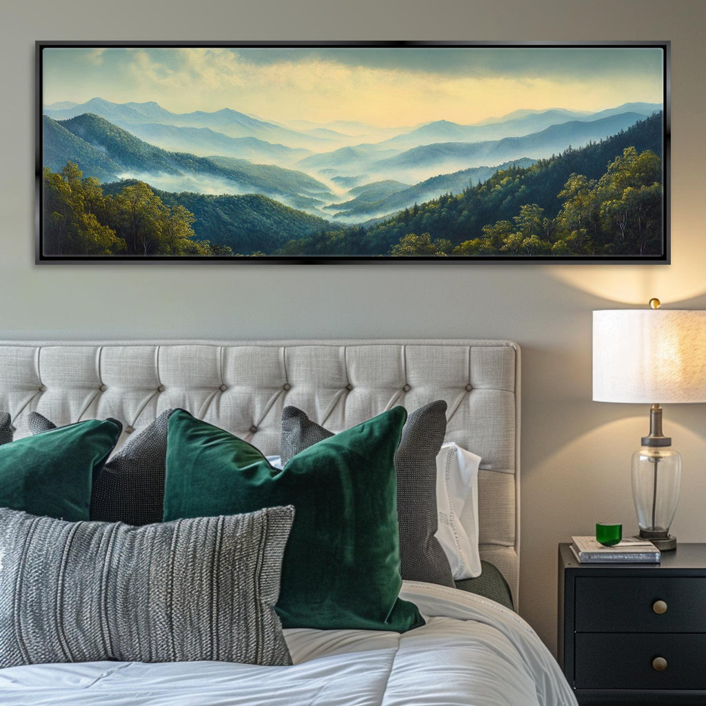 Panoramic Smoky Mountains Wall Art Canvas, Framed or Unframed, Long Horizontal Gallery-wrapped Giclée, Ready to Hang, Extra Large Wall Art