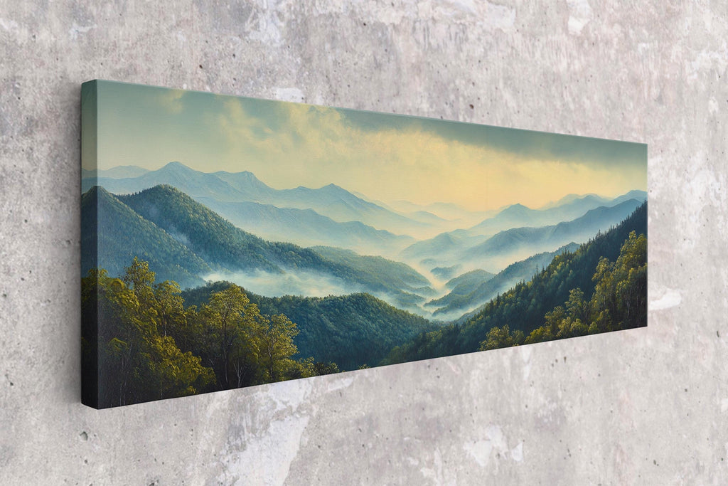 Panoramic Smoky Mountains Wall Art Canvas, Framed or Unframed, Long Horizontal Gallery-wrapped Giclée, Ready to Hang, Extra Large Wall Art