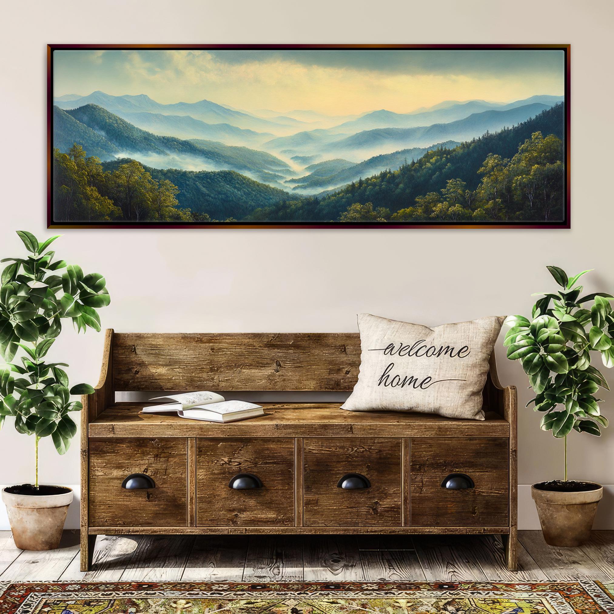 Panoramic Smoky Mountains Wall Art Canvas, Framed or Unframed, Long Horizontal Gallery-wrapped Giclée, Ready to Hang, Extra Large Wall Art