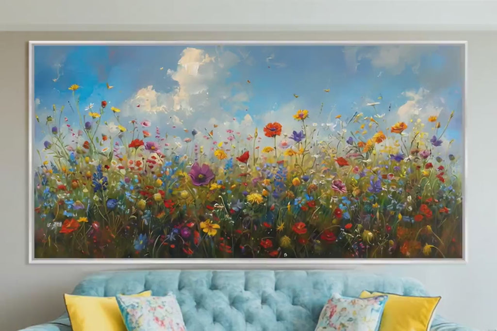 Panoramic Wildflower Wall Art – Framed Canvas Print | Extra Large Botanical Wall Decor