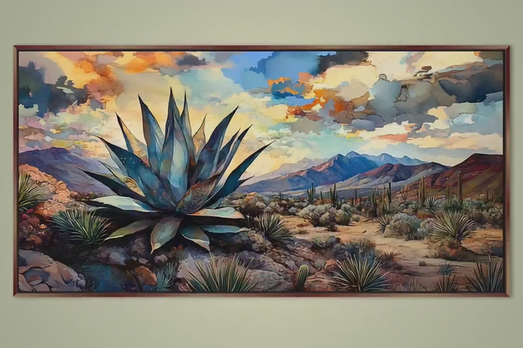 Panoramic Agave Wall Art – Southwest Desert Canvas, Gallery Wrapped, Extra Large Ready to Hang